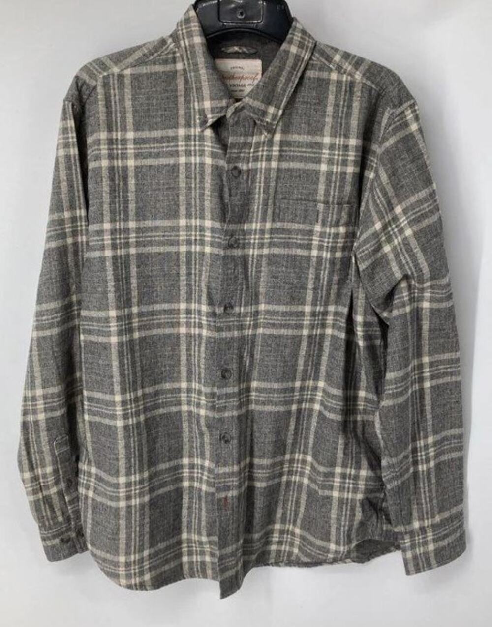 Weatherproof Vintage Mens XL GRAY PLAID FLANNEL Button Up Shirt